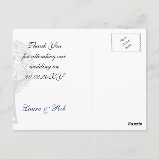 ウィムシーの木ネイビー青いロブバード結婚の感謝を感謝 ポストカード (裏面)