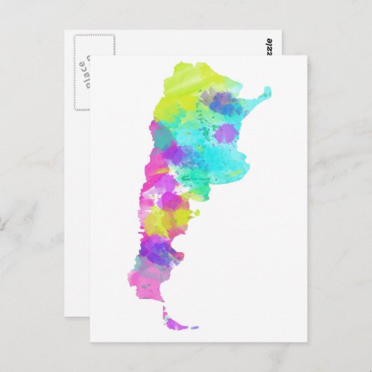 ウィムシーの水彩アルゼンチンの地図 ポストカード (正面/裏面)