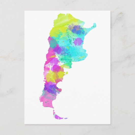 ウィムシーの水彩アルゼンチンの地図 ポストカード (正面)