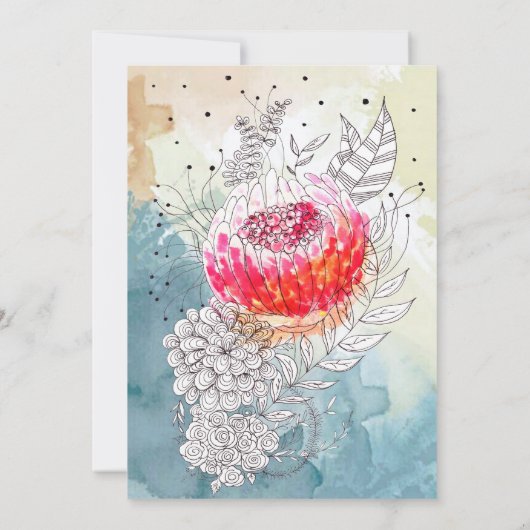 ウィムシーウォーターカラーファンタジー花模様ブライダルシャワー 招待状 (裏面)