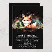 ウィムシーウッドランドキツネ誕生日デジタル 招待状 (正面/裏面)