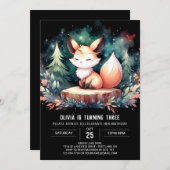 ウィムシーエレガントキツネ誕生日デジタル 招待状 (正面/裏面)