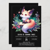 ウィムシーキュートキツネ誕生日デジタル 招待状 (正面/裏面)