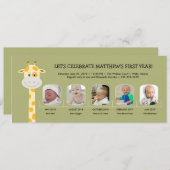 ウィムシーキリン男の赤ちゃん初誕生日年 招待状 (正面/裏面)