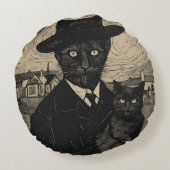 ウィムシーゴシックファンゴッホブラックキャット ラウンドクッション (裏面)