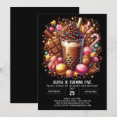 ウィムシーチョコレートキャンディランドデジタル誕生日 招待状 (正面/裏面)