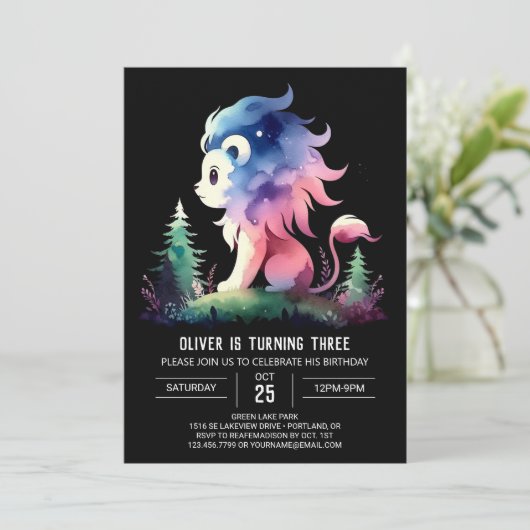 ウィムシーファンタジーライオン誕生日 招待状 (スタンド正面)