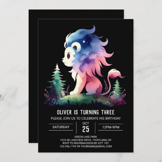 ウィムシーファンタジーライオン誕生日 招待状 (正面/裏面)