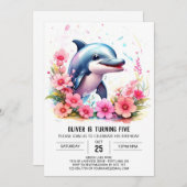 ウィムシーベビードルフィン誕生日招待 招待状 (正面/裏面)