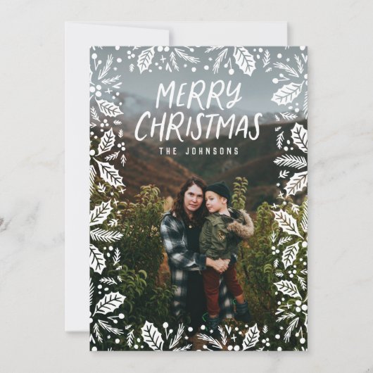 ウィムシーホワイトホリー縁どフォトスクリスマ シーズンカード (正面)