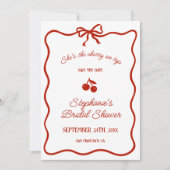 ウィムシーレッド彼女はトップさくらんぼのブライダルシャワー セーブザデート (正面)