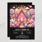 ウィムシー威厳のあるキャンディランドデジタル誕生日 招待状 (正面/裏面)