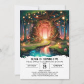 ウィムシー愛らしいウッドランドデジタル誕生日 招待状 (正面)