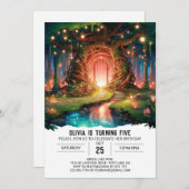 ウィムシー愛らしいウッドランドデジタル誕生日 招待状 (正面/裏面)