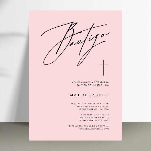 ウィムシー書道バプテスムピンクスペインのバウティゾ 招待状