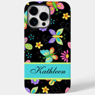ウィムシー蝶の黒パーソナライズされた名 Case-Mate iPhone 14 PRO MAXケース