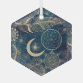 ウィムシー金ゴールドグリッタードリームキャッチャー羽毛曼荼羅 ガラスオーナメント (正面)