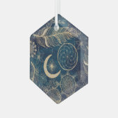 ウィムシー金ゴールドグリッタードリームキャッチャー羽毛曼荼羅 ガラスオーナメント (正面左)