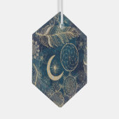 ウィムシー金ゴールドグリッタードリームキャッチャー羽毛曼荼羅 ガラスオーナメント (正面右)