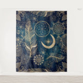 ウィムシー金ゴールドグリッタードリームキャッチャー羽毛曼荼羅 タペストリー (正面)