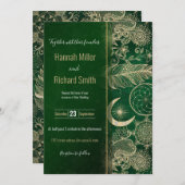 ウィムシー金ゴールド&グリーンドリームキャッチャー羽毛曼荼羅 招待状 (正面/裏面)