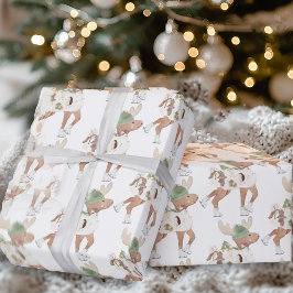 ウィムジカルでかわいいトナカイのアイススケート クリスマス ラッピングペーパー