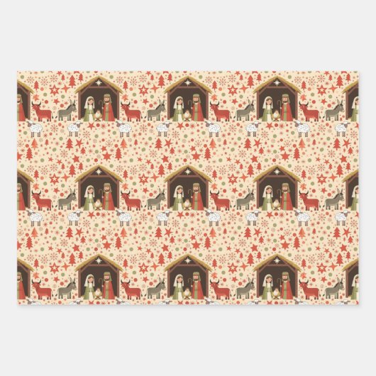ウィムジカルなクリスマスの馬小屋のシーン ラッピングペーパーシート (正面)