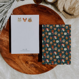 ウィムジカルなクリスマス猫 グリーン ノートカード