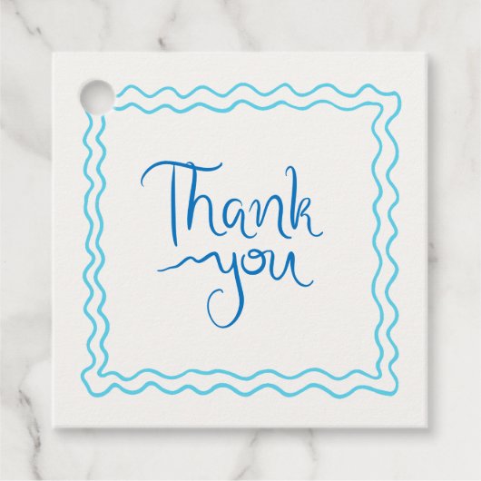 ウィムジカルな手書きの青い感謝カード フェイバータグ (正面)