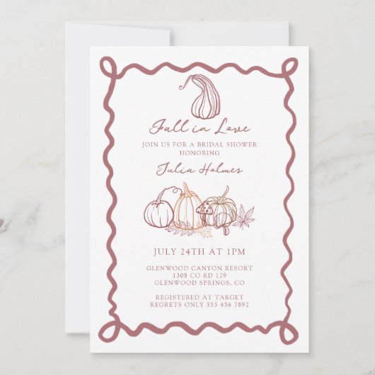 ウィムジカル ドゥードル | ラブに落ちる ブライダルシャワー 招待状 (正面)