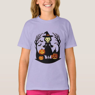 ウィムジカル・ハロウィン・ウィッチ・パンプキン・コウモリの不気味なデザイン Tシャツ