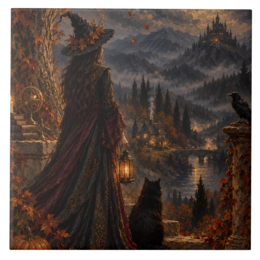 ウィムジゴシックな魔女の秋の月明かりの城 タイル (正面)