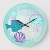 ウィムジーアクアリウム2フォークアート ラージ壁時計 (正面)