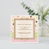 ウィムジーガールピンク水玉模様ベビーシャワー招待状 招待状 (スタンド正面)