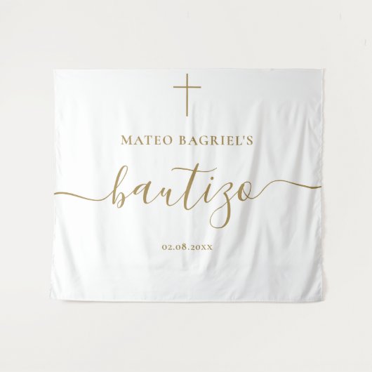 ウィムジースクリプトバウティゾバプテスマスペインのスニュートラル金ゴールド タペストリー (正面(横))