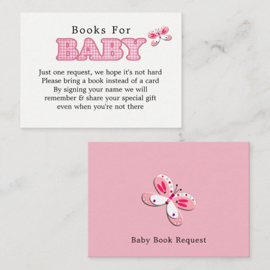 ウィムジーピンクホワイトかわいらしバタフライガールベビー本 エンクロージャーカード (正面/裏面)