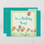 ウィムジーフラワーズガールバースデーパーティーへの招待 インビテーションポストカード (正面/裏面)