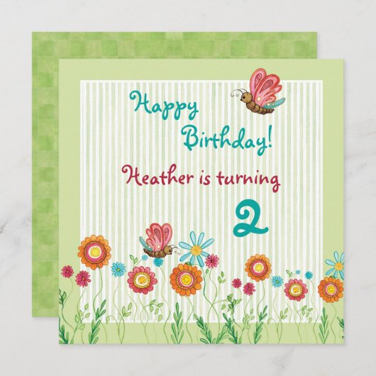 ウィムジーフラワーズガールバースデーパーティーへの招待 招待状 (正面/裏面)