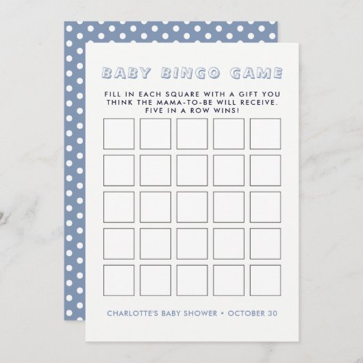 ウィムジーブルーエレファント |ベビーシャワービンゴゲーム 招待状 (正面/裏面)