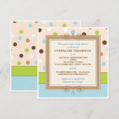 ウィムジーボーイブルー水玉模様ベビーシャワー招待状 招待状 (正面/裏面)