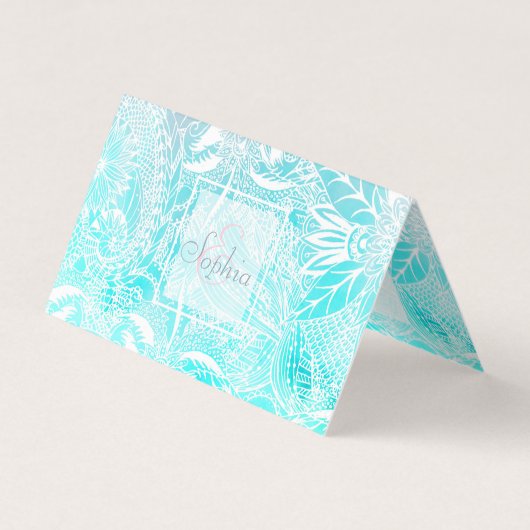 ウィムジー白フローラマンダラ水の色デザイン 名刺 (正面)