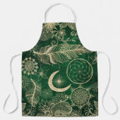 ウィムジー金ゴールド&グリーンドリームキャッチャーフェザーズ曼荼羅 エプロン (正面)