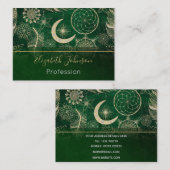 ウィムジー金ゴールド&グリーンドリームキャッチャーフェザーズ曼荼羅 名刺 (正面/裏面)