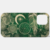 ウィムジー金ゴールド&グリーンドリームキャッチャーフェザーズ曼荼羅 Case-Mate iPhoneケース (裏面 (横))