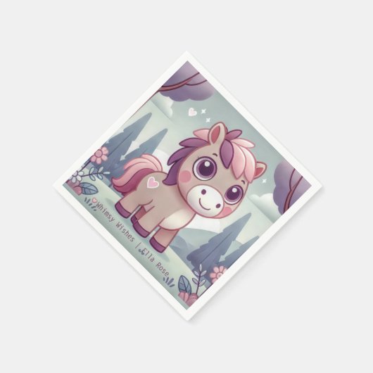 ウィムジー ウィッシーズ ピンク ポニー パーソナライズ パーティー ナプキン スタンダードカクテルナプキン (角)