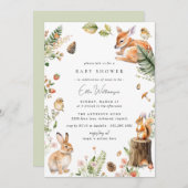 ウィムジー・ウッドランド | かわいい森の動物ベビーシャワー 招待状 (正面/裏面)