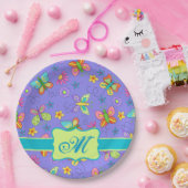 ウィムモダンシー蝶パープルラベンダーモノグラム ペーパープレート (パーティー)