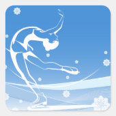 ウィメンアイススケートで滑るスポーツイラストレーション スクエアシール (正面)