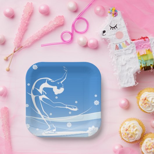 ウィメンアイススケートで滑るスポーツイラストレーション ペーパープレート (パーティー)