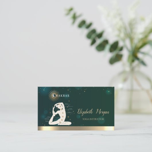 ウィメンシルエットチャクラヨガインストラクターグリーン 名刺 (スタンド正面)